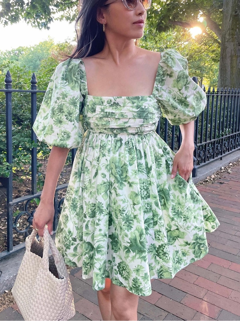 Abercrombie Emerson babydoll mini dress poplin cotton pockets square neck floral